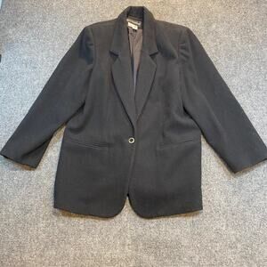 Vintage Sag Harbor Black All Wool Blazer Womens 14 One Button Notch Collar Lined